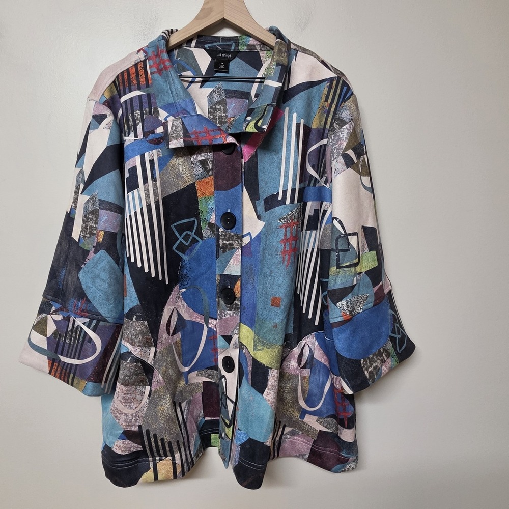Ali Miles Swing Jacket Womens 2X NWT Abstract Art Print Button Front Colorful